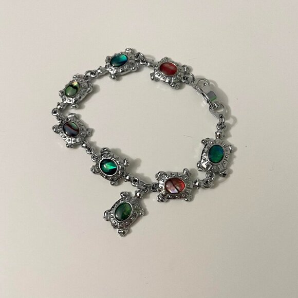 Multi Coloured Turtle Shell Bracelet 7 Inch Long - Picture 1 of 16